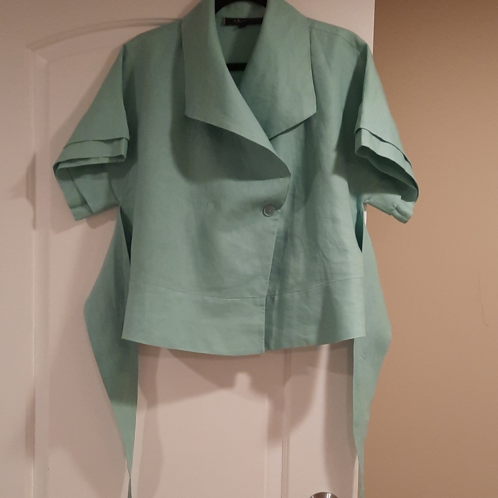 Anne Klein Teal Linen Cropped Suit Jacket